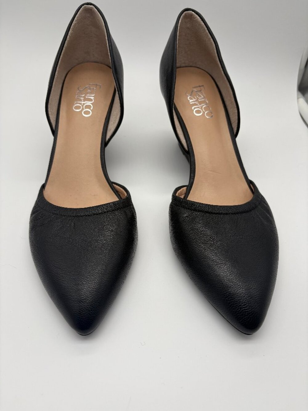 Franco Sarto Women’s Black Leather Pointed Toe D’Orsay Wedge Pumps Size 8.5
